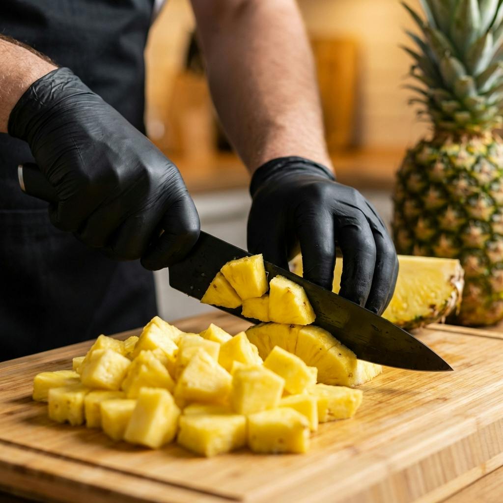 Chopping fresh pineapple