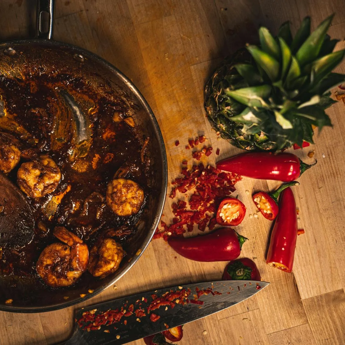 Home cooked pan of sauced chicken